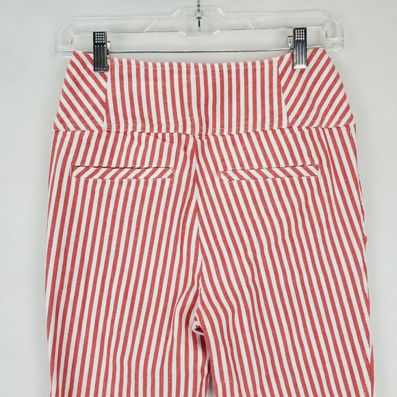Free People Frankie Y2K High Rise Crop Pants 2 Red White Stripe Button Fly Twee - Picture 10 of 15